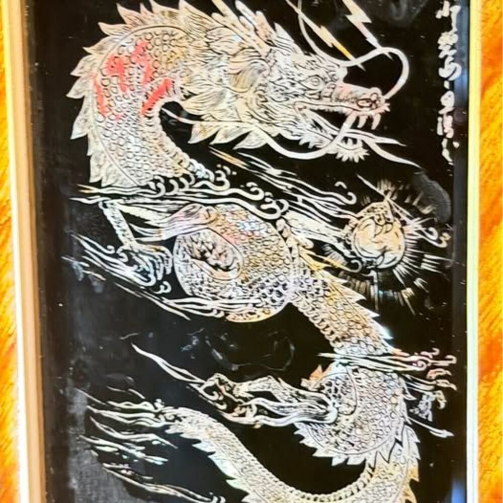 Vintage Mother of Pearl Dragon Inlay Art